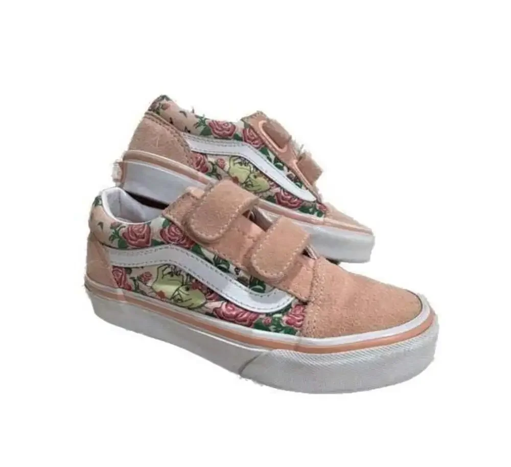 Vans Kids Toddler Sneakers Peach Frog and Rose Floral Print Kids Size 13